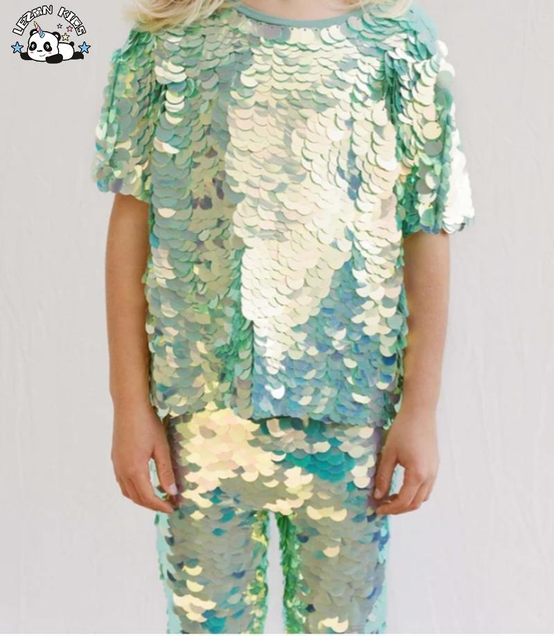 2024 Factory Direct Sale Custom Kids Summer Clothing Set Sequin T Shirt Pants for 5 to 14T Boys and Girls