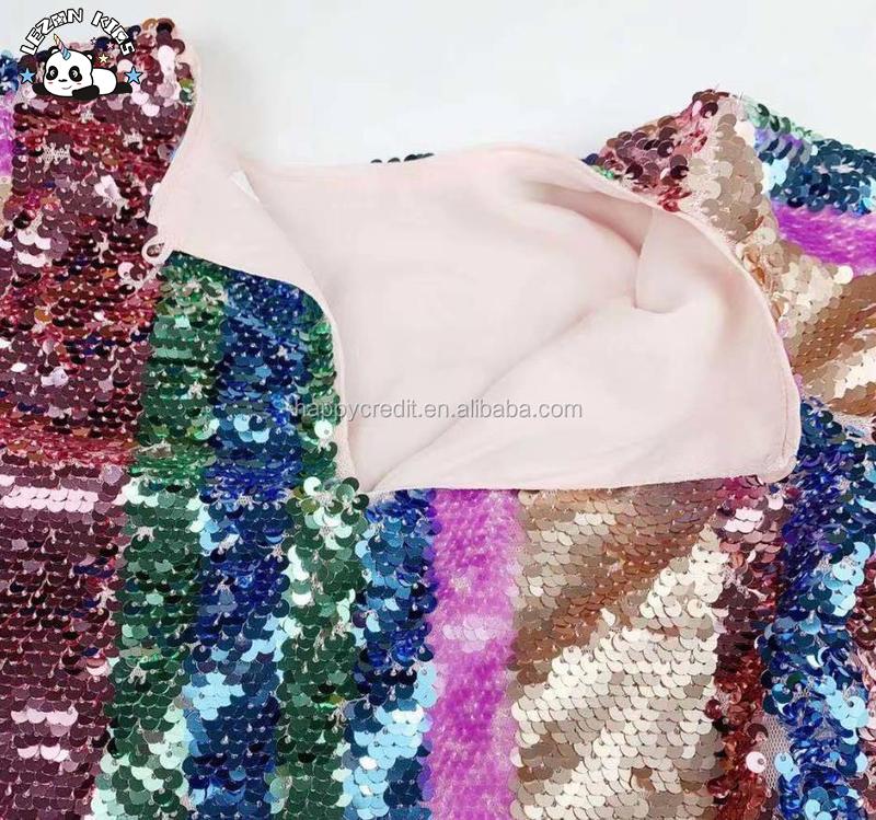Customizable Christmas Flipping Sequins Party Dress Princess Dress Rainbow Color Sequin Dress for Girls