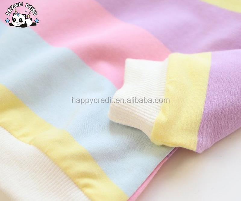 Customizable Girls Striped Pullover Sweatshirt Long Sleeved Cotton Hoodie Lined Design Kids' Clothing for 2-14T