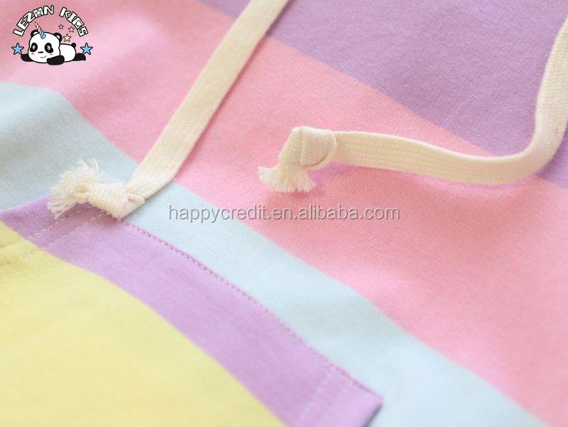 Customizable Girls Striped Pullover Sweatshirt Long Sleeved Cotton Hoodie Lined Design Kids' Clothing for 2-14T