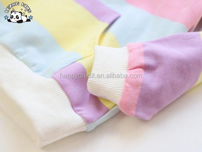 Customizable Girls Striped Pullover Sweatshirt Long Sleeved Cotton Hoodie Lined Design Kids' Clothing for 2-14T