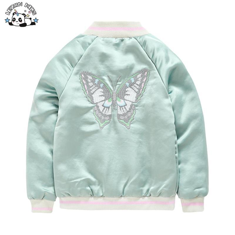 Customizable Metallic PU Butterfly Varsity Kids Jacket Coat Girls Bomber Jacket for Winter