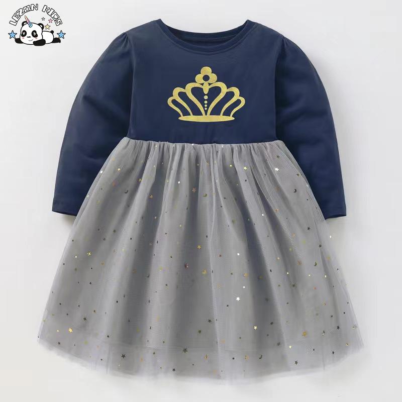 Manufacturer Directly Sell Golden Crown Printed Graduation Party Tutu Dresses for Girls Kids