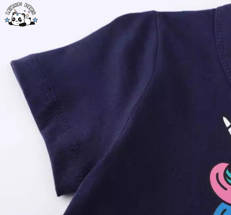 OEM Customizable Colorful Heart Foil Printing Unicorn Dress Short Sleeves Unicorn Girls Dress