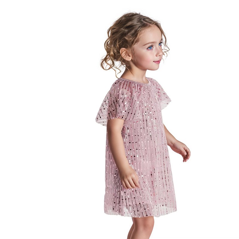 Custom Girls Pink Sequin Party Angel Sleeve Dress
