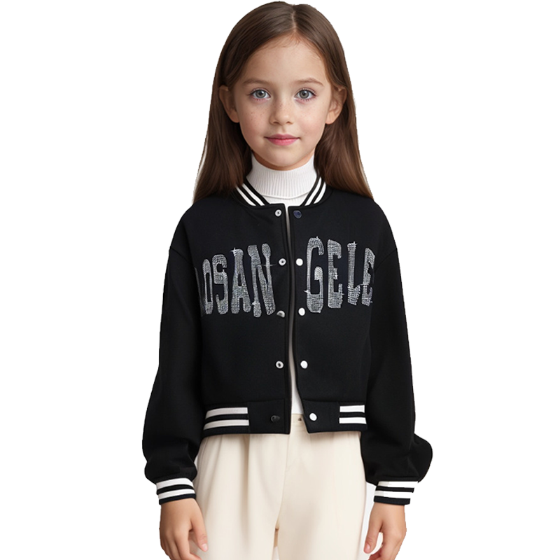 Custom Girls’ Black & White Ribbed Long Sleeve Silver Rhinestone Jacket