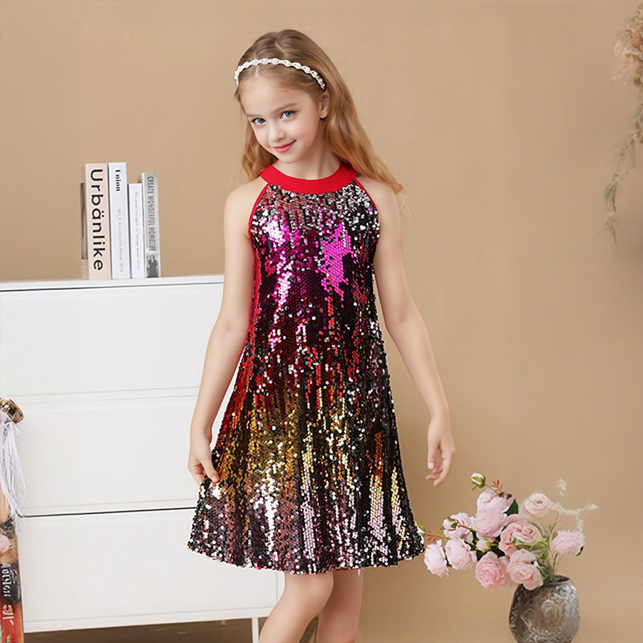Custom Girls Halter Neck Sequin Dress