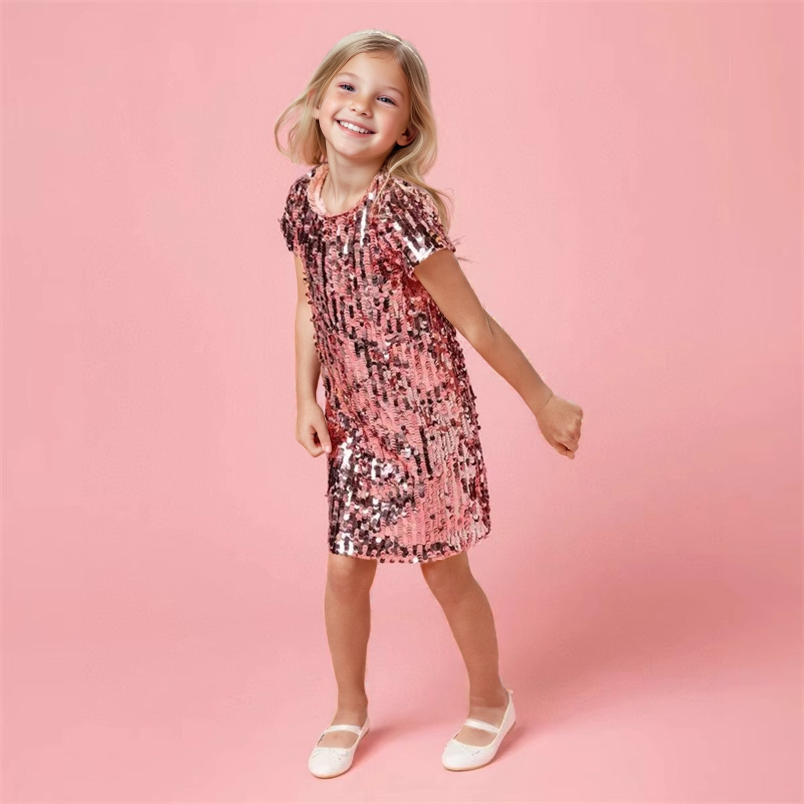 Custom Girls Blush Pink Sequin Dress