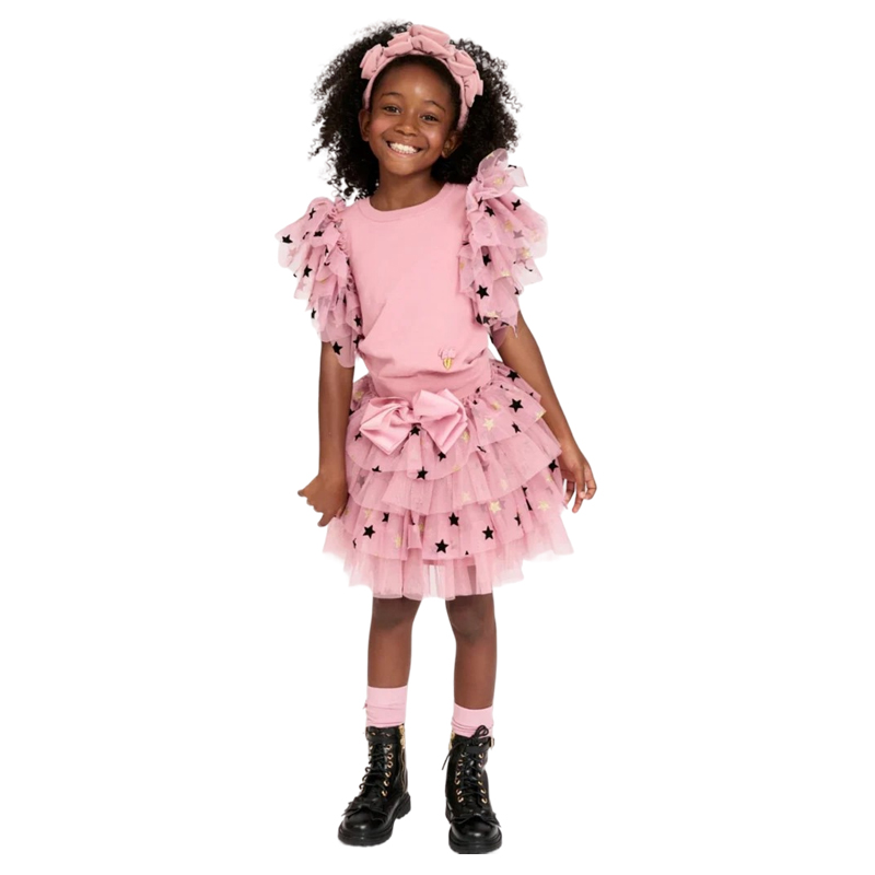 Custom Girls Set Round Neck Flying Sleeve Top and Skirt