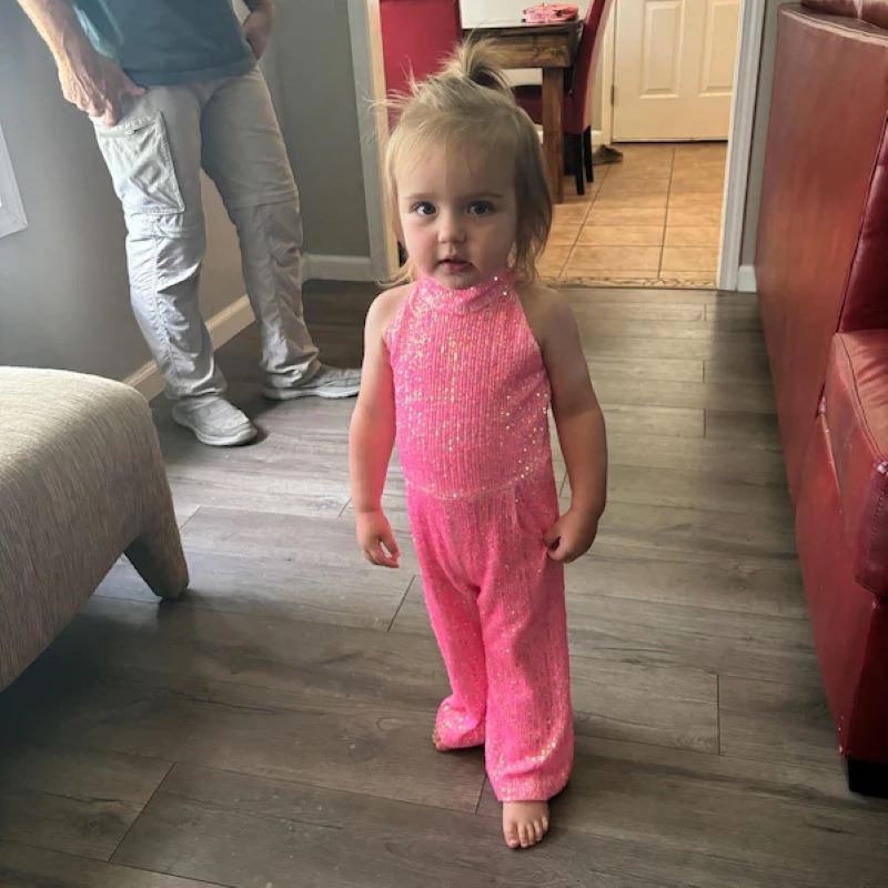 Custom Girls Pink Sequined Jumpsuit Set