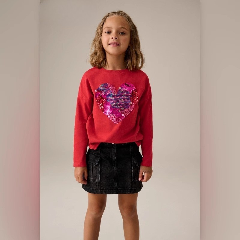 Custom Girls Sequined Heart Long Sleeve Sweatshirt
