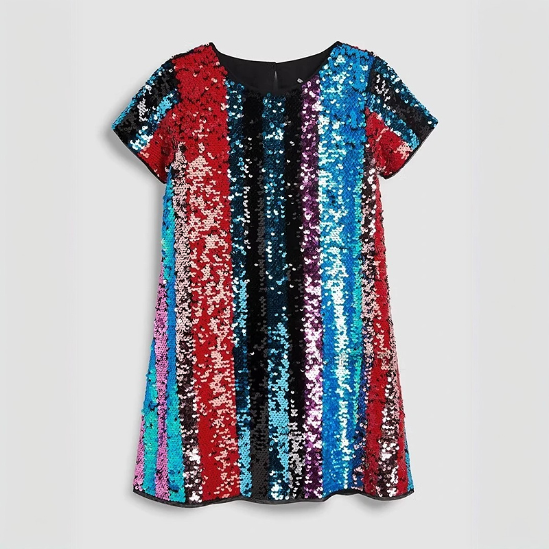 Custom Girl Striped Sequinned Dress
