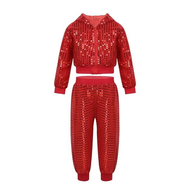 Custom Colorful Girls Sequined Hoodie Top and Pants Set