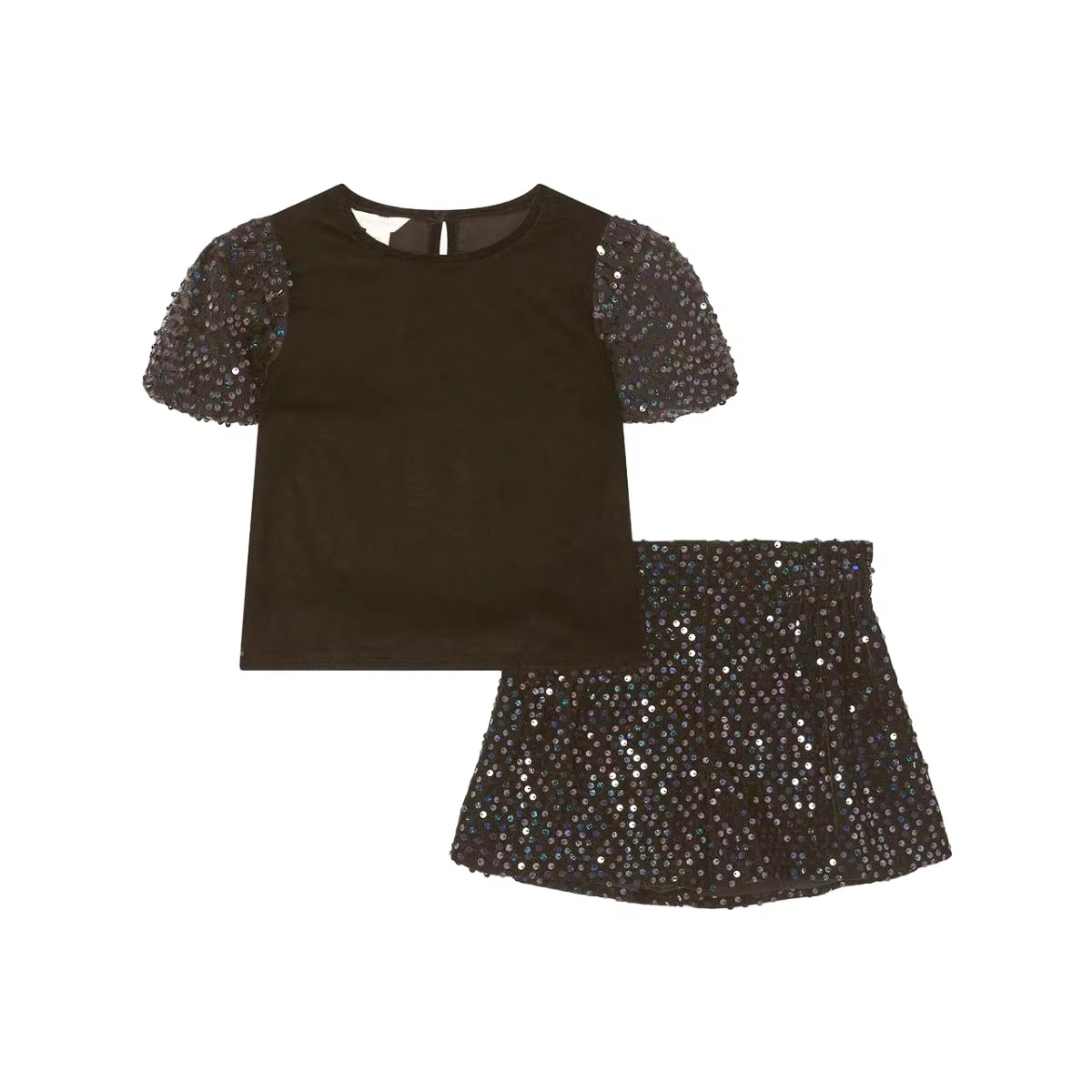 Custom Summer Girl’s Short Sleeve T Shirt Sequin Skirt Sets