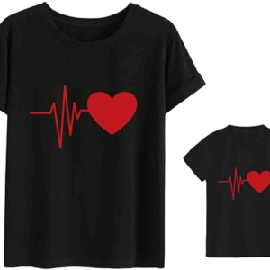 Casual_Heart_Printed_T_Shirts_Red_Cotton_Outfit_Moms_Kids_Family_Wear_Short_Sleeves_for_Mother_s_Day