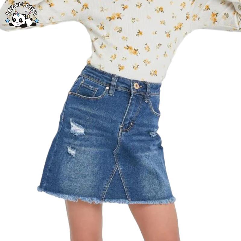 Customizable Stylish Design Girls Summer Skirt Button up a Line Denim Girls Jeans Skirts for Kids