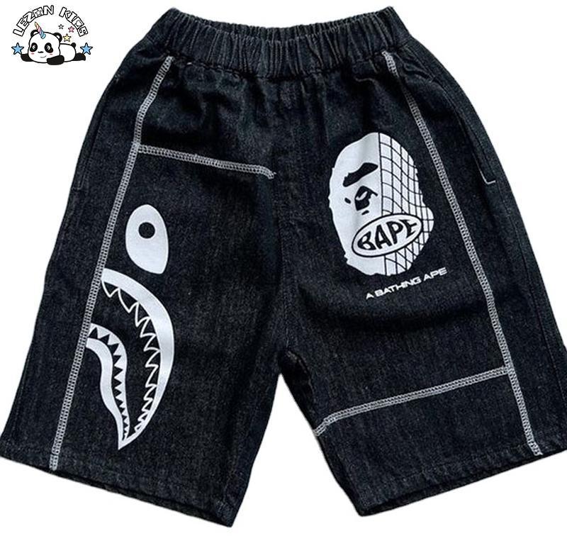 Boutique Boys Summer New Printed Jeans Shorts Children’s Handsome Shark Nickel Pants