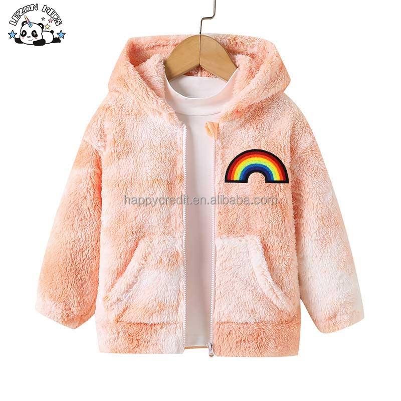 Customizable New Arrival Embroidery Children Tie Dye Zipper up Kids Fleece Girls Winter Coat With Hoodie