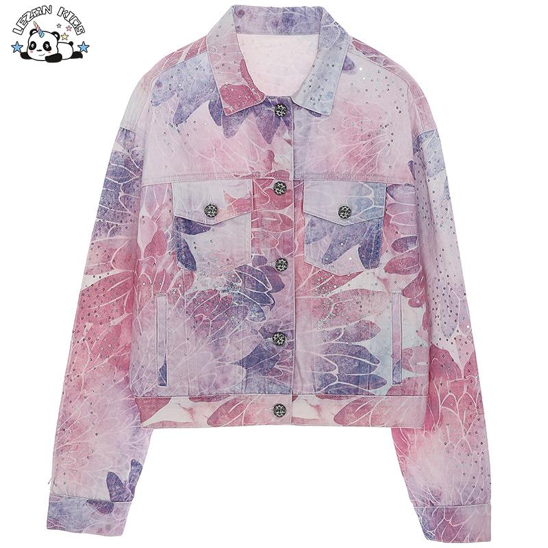 Wholesale Fashion Custom Gradient Girls Sequin Jacket Tie Dye Denim Jacket