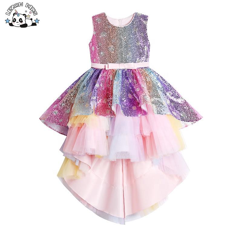 Custom Kids Clothing Fashionable Sequin Rainbow Dress Girls Dress Dress for Girls