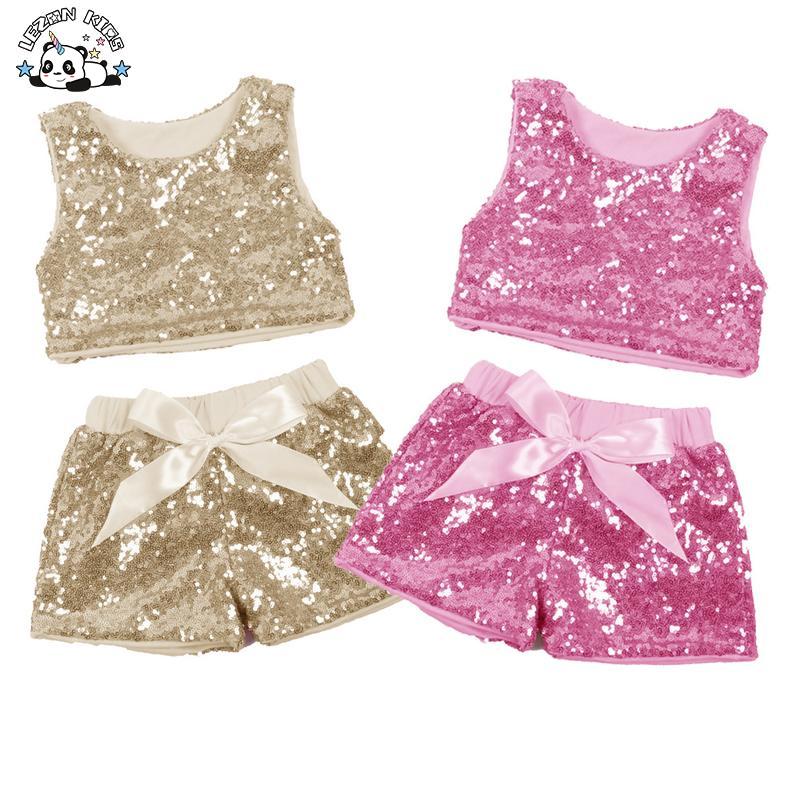 Customizable Summer Girl’s Sleeveless Sequins Tank Top Shorts