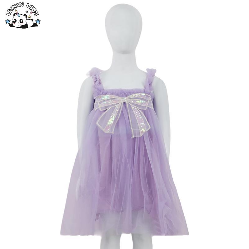 Customizable Cute Girl Clothing Kids Summer Sling Strapped Dress With Bow Girls Dress for Summer