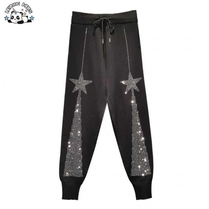 Customizable New Arrival Sparkle Diamond Beads Sequined Elastic Waist Casual Cargo Pants for Kids Girls
