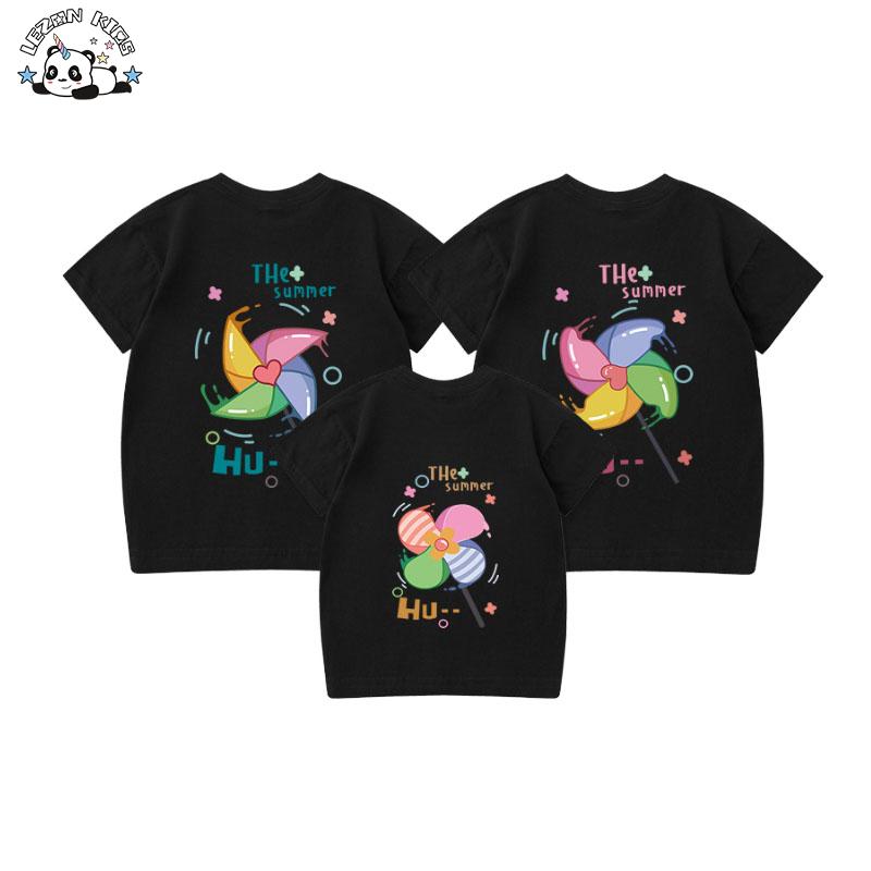 Customized Cotton T-shirt Family Matching Outfits Rubber Print Patchwork Adult Kids Clothing