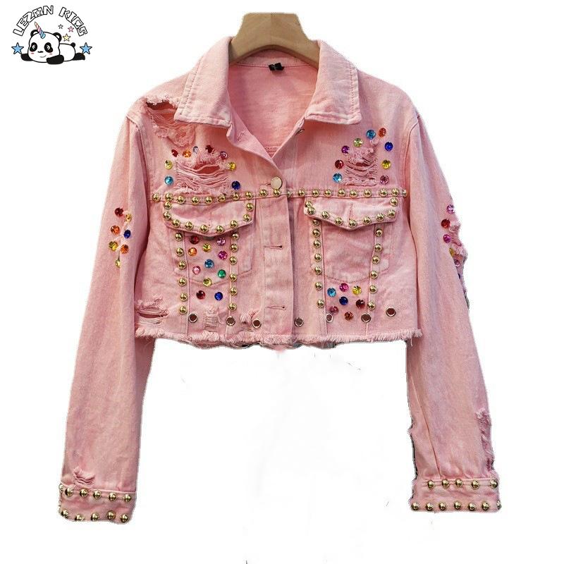 Custom Faux Leather Beaded Fall Winter Kids Baby Girl Jean Coat