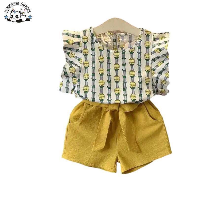 Customizable Wholesale Children’s Clothing Sleeveless Pineapple Pattern Kids Suit Girls Baby Clothes