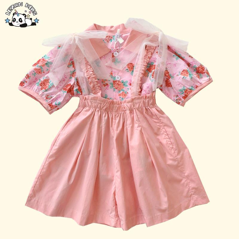 Customizable New Summer Floral Short Sleeve Cotton Children Little Girls Clothing Sets