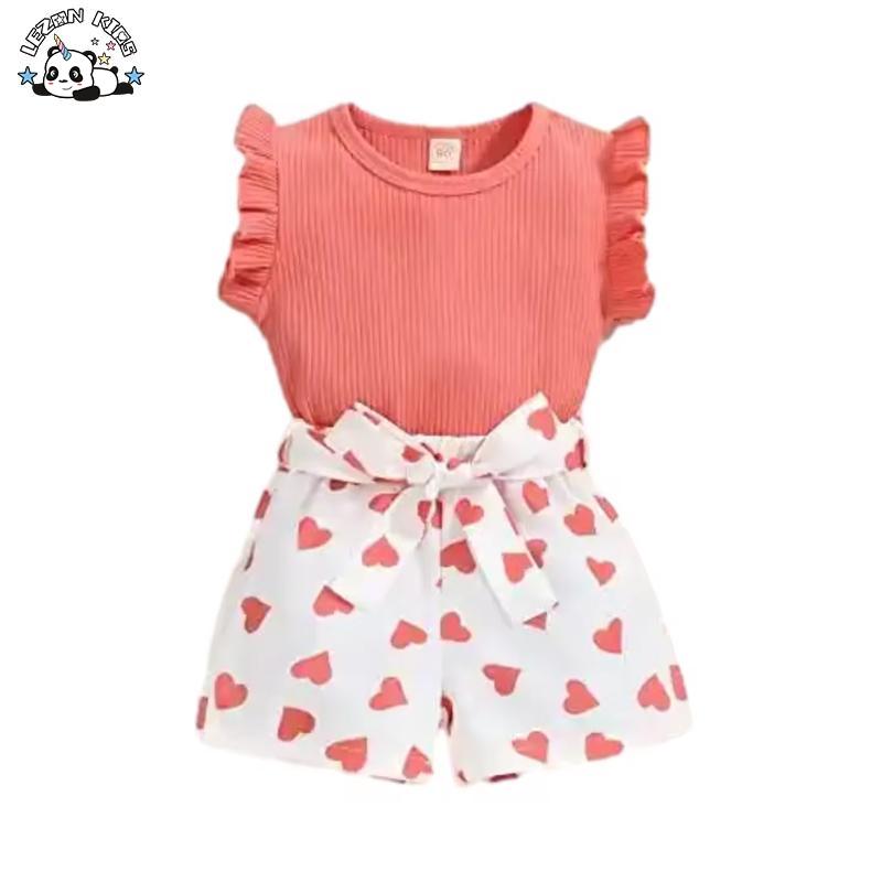 Customizable Wholesale Baby Girl Clothes 2pcs Ruffle Outfits White Shirt Tops+ Denim Pants Jeans for Girls