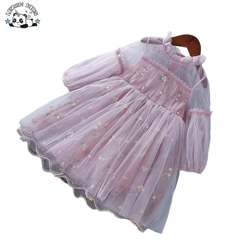 Spring and Autumn New Children’s Dress Lace Tulle Embroidery Girl’s Puff Sleeve Dress