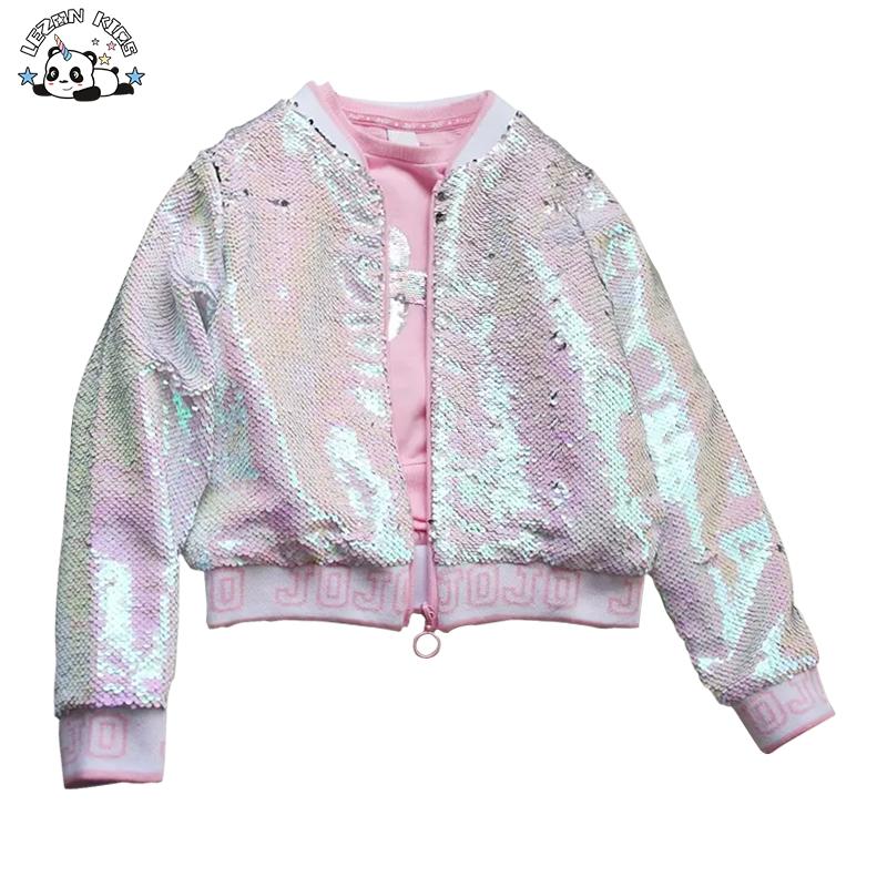 Girls Waterproof Embroidered Sequin Bomber Jacket