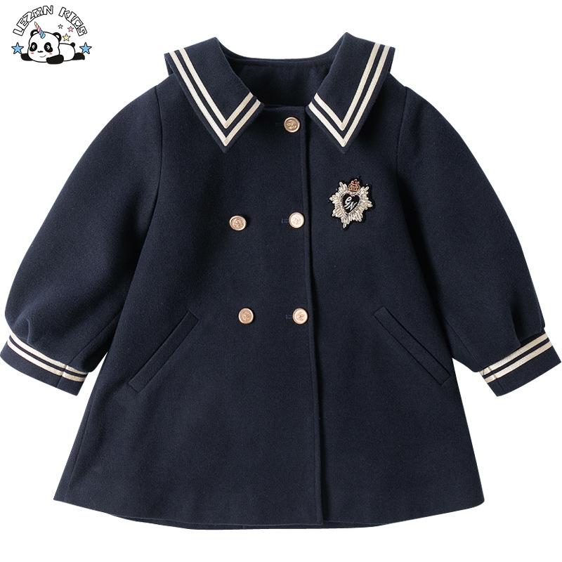Custom Kids Girls Coats Preppy Style Cute Faux Woolen Long Sleeve Winter Warm Girls Coats