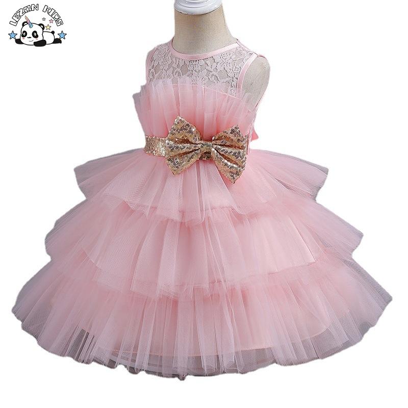 Wholesale Long-Sleeved Lace Gowns Formal Cotton Flower Girl Dresses