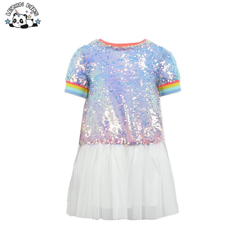 Customizable New Product Explosion Custom Colorful Sequin Short Sleeve Tutu Dresses for Girls Kids