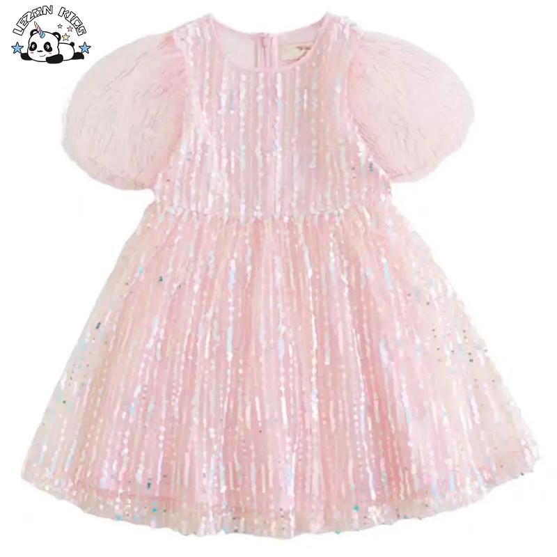 Customizable Wholesale New Product Sweet Short Sleeve Sequin Children Frock