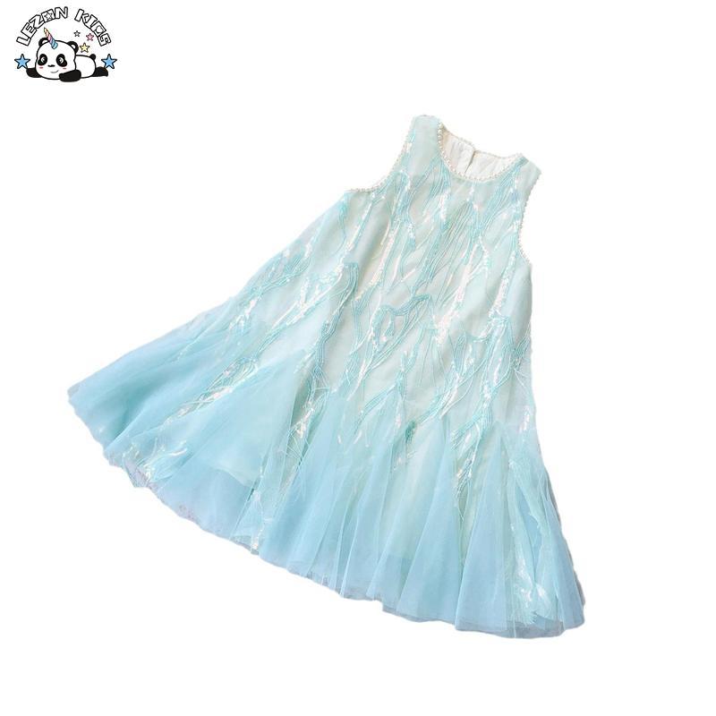 Customizable Hot Selling Mesh Embroidery Tassel Children Clothes Pearl Tank Top Super Fairy Sequin Girls Dress