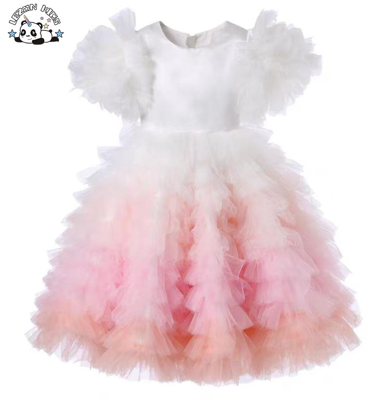 OEM Customizable Wholesale New Product Cute Color Gradient Soft Tulle Kids Princess Girl Dress