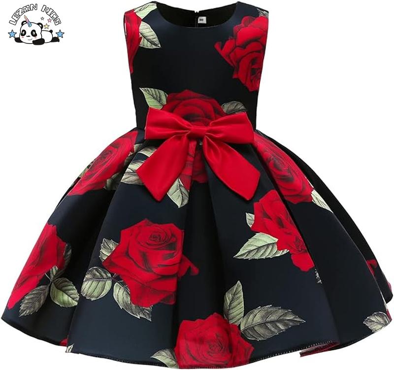 Big Red Rose Printing Ball Gown