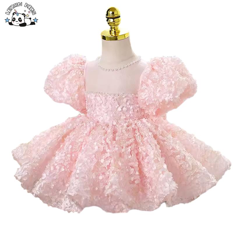 New Product Explosion Custom pink butterfly Lace Flower Girls’ Dresses for Evening Party