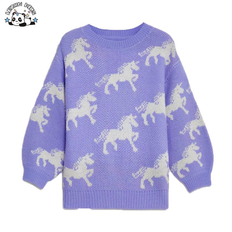 Customizable New Year Girls Pink Purple Sweatshirt Deer Jumper Sweater Knit Sweater for Girls