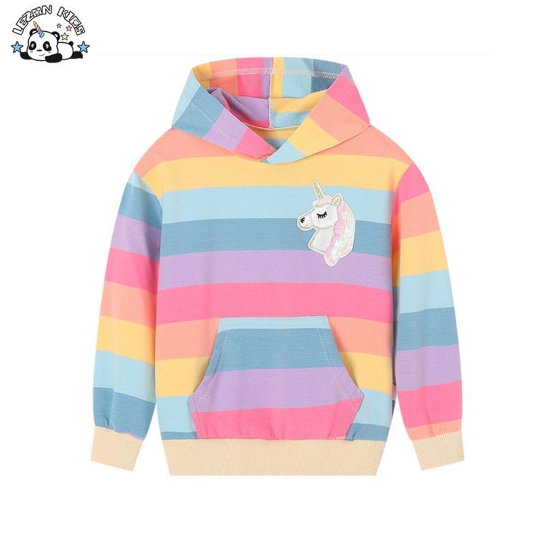Customizable Garment Dyed Colorful Unicorn Hat Sweatshirt Stripe Baggy Hoodie for Girls