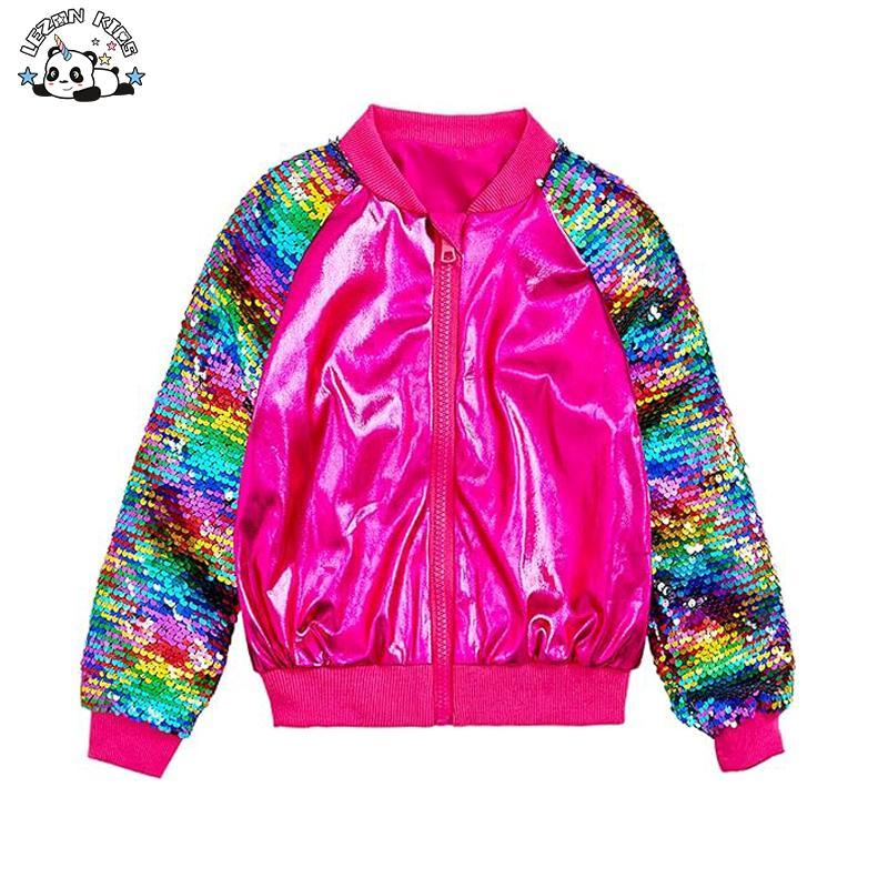 Gorgeous Rainbow Outwear Kids Gold Sequin Bomber Girls Jacket