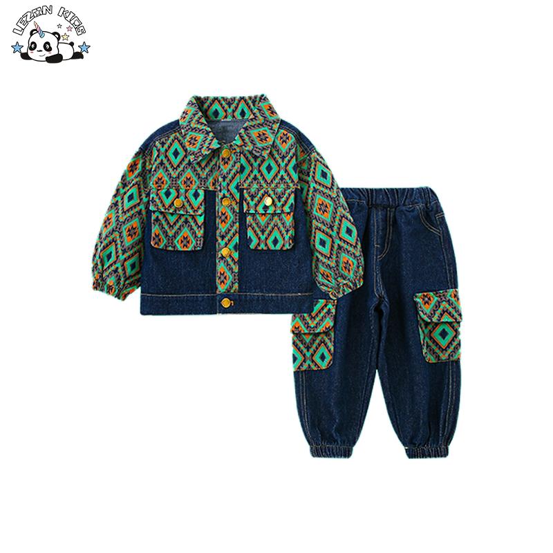 Custom Boys Clothing Sets Comfortable Denim Boy Set Toddlers Summer Sweatshirt Fun Animal Cartoon Prints Two-Piece Pants Outfit