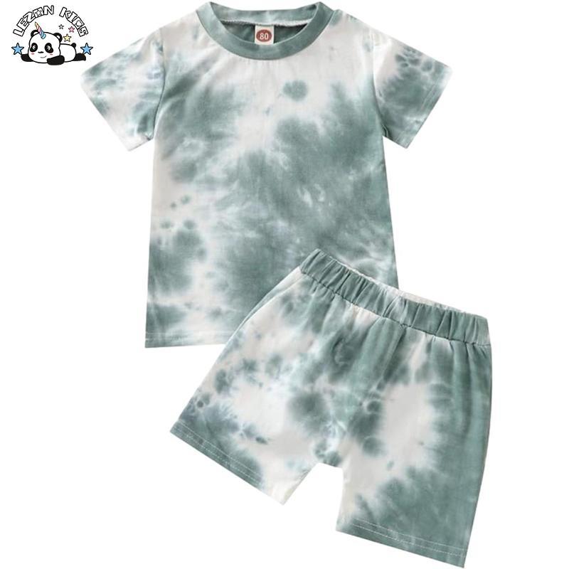 Customizable Cool Boy Tie Dye Summer Wear Set Cotton Boys Matching Clothing Set