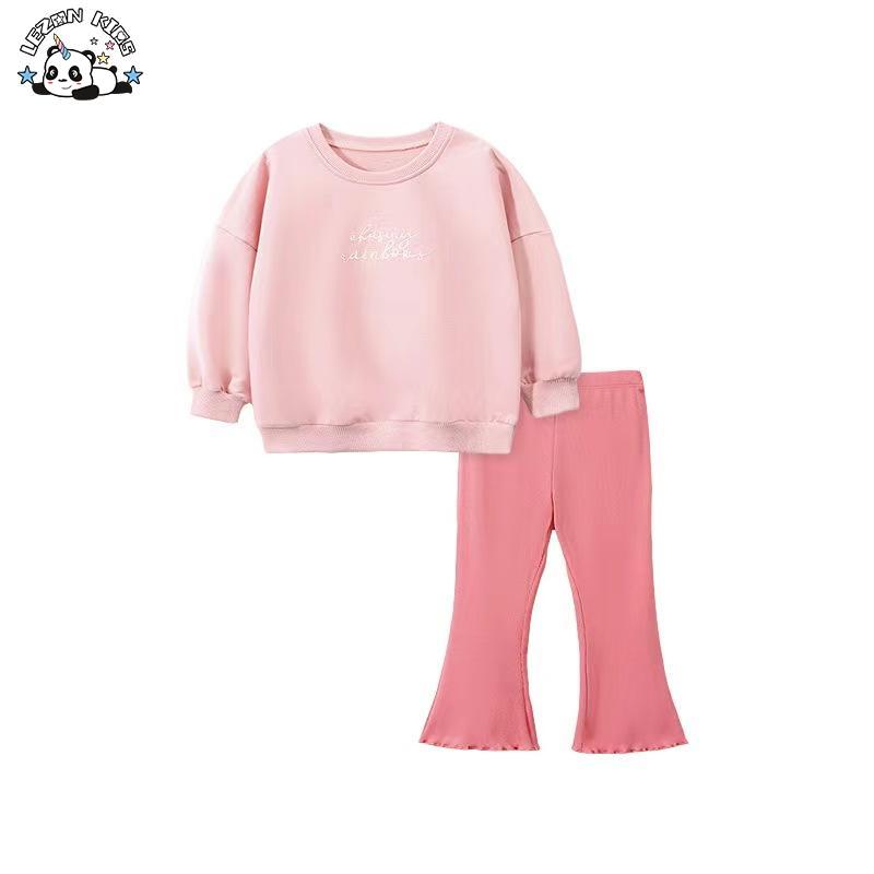 Customizable Hot Sale Spring 100% Cotton Casual Long Sleeve Letter Print Girls Clothing Sets