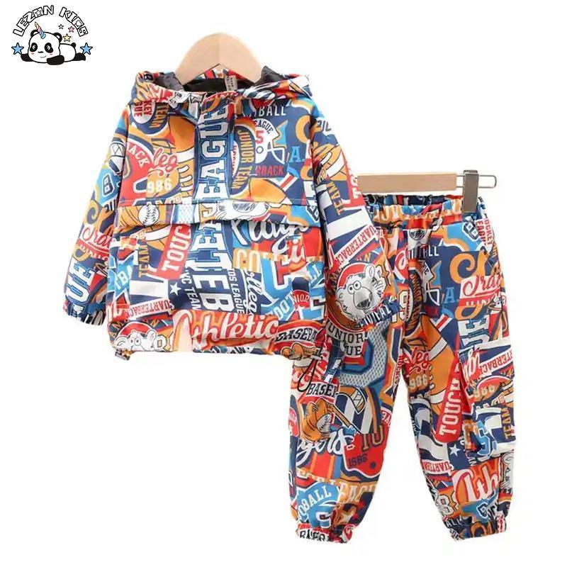 Children’s Wear Boys 2023 New Cartoon Print Hooded Jacket Jogging Fashion Sport Boy 2 Piece Sets