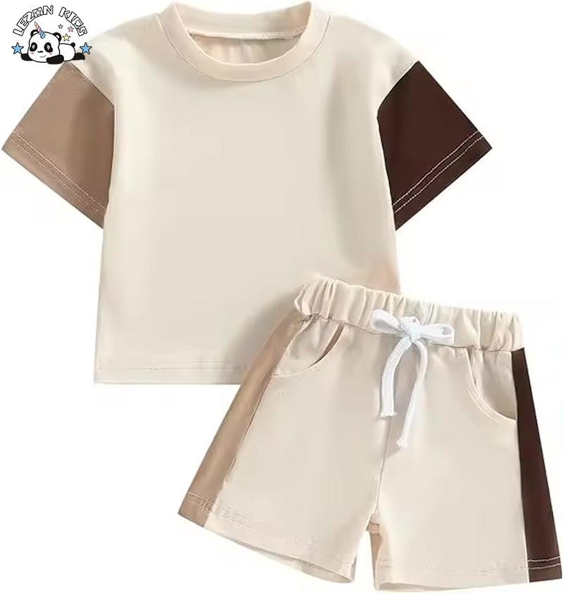 Summer Soft Color Block Toddler Boy Casual Children’s Wear T-shirt Trousers
